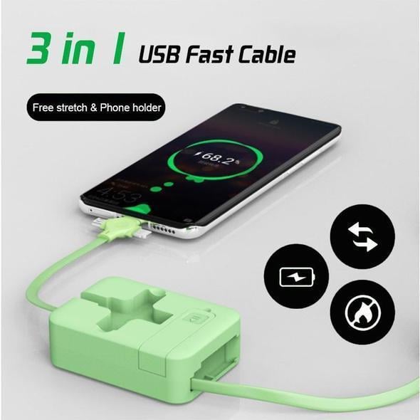 🔥Hot Sale-49% OFF🔥3-in-1 (Micro USB+Type-C+Lightning) Quick Charge Data Cable Phone Stand