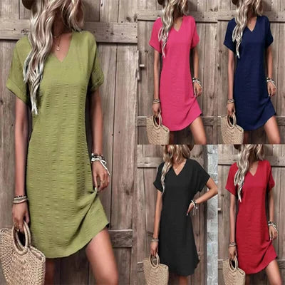 Fashion Slim V-neck solid color dress-Buy 2 Free Shipping