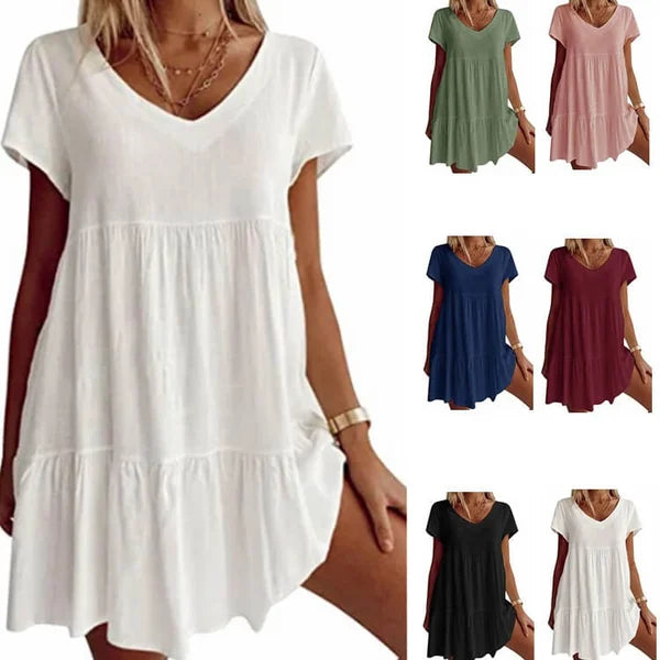 V-neck casual short-sleeved woven dress-🔥BUY 2 FREE SHIPPING🔥